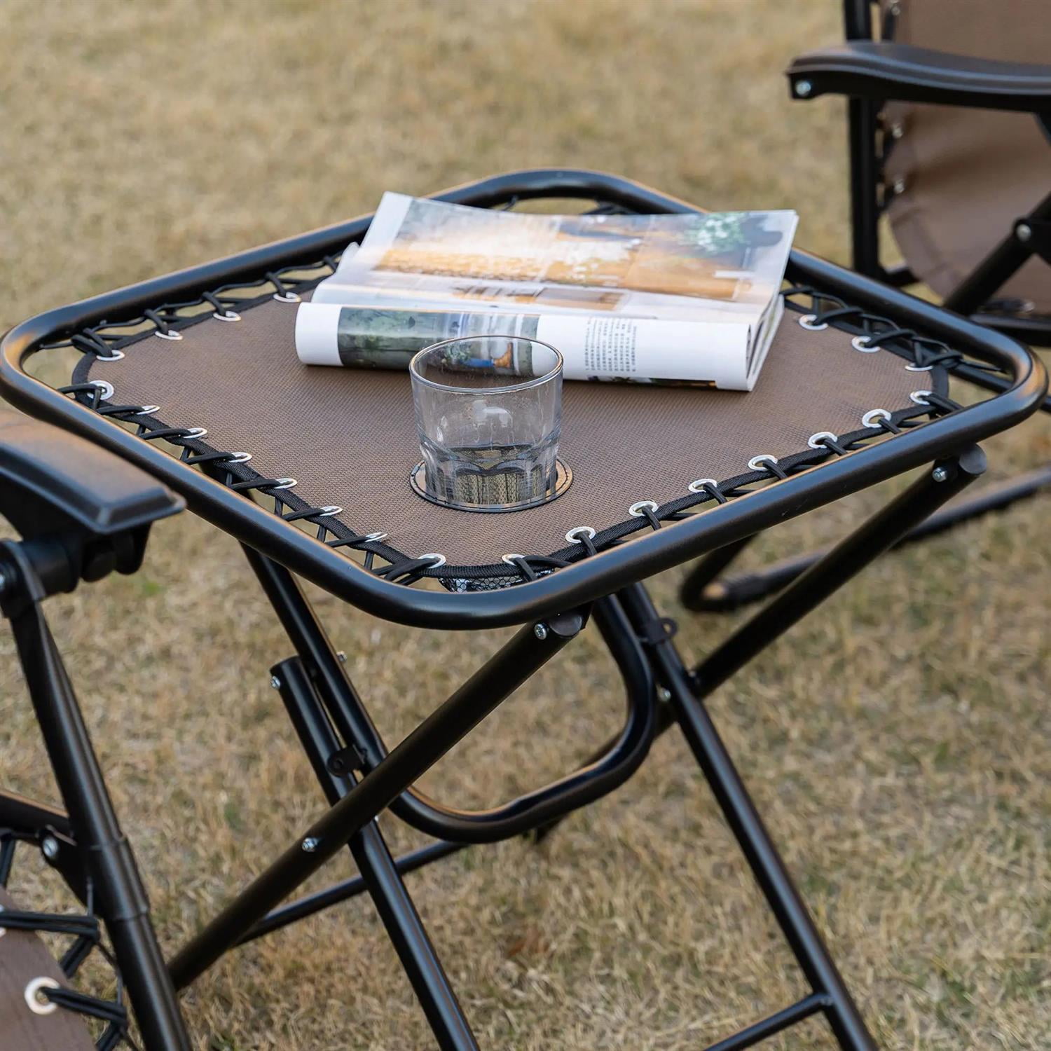 Demi Bonn Outdoor Zero Gravity Chair Set with Side Table, Folding Reclining Chair with Cupholders, Pillows, Adjustable Lounge Chair for Pool, Backyard, Lawn, Brown
