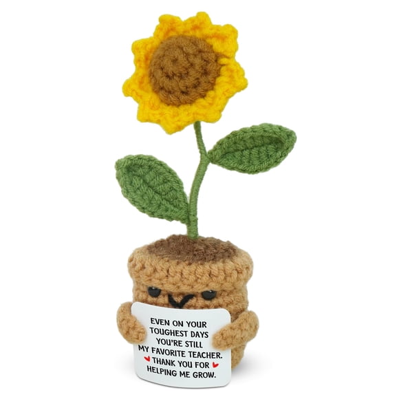 Minifigura de juguete OASSIE hecha a mano con forma de girasol, regalo a ganchillo, 10 x 9 cm