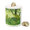 thumbnail image 3 of Plant Piggy Bank, Cartoon Style Jungle Depiction Hand Drawn Digital Rainforest Leaves Bushes Trees, Ceramic Coin Bank Money Box for Cash Saving, 3.6" X 3.2", Forest Green, by Ambesonne, 3 of 4