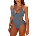 thumbnail image 6 of HAOTAGS Women's Backless Strappy Swimsuit, Built-In Soft Bra Adjustable Side Ties Solid Color Monokini, 6 of 7