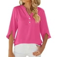 thumbnail image 2 of Blouses for Women Dressy Casual Women's New Summer Mid-sleeve Solid Color V-neck Button Top, 2 of 4