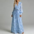 thumbnail image 2 of DHFJKG Boho Dresses For Women Floral Embroidery Deep V Neck Long Lantern Sleeve Maxi Dress With Matching Belt Stylish Dresses, 2 of 4