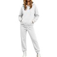 thumbnail image 2 of Women's Pullover Hoodie Sweatsuit 2 Piece Set Long Sleeve Hooded Sweatshirt Straight Leg Sweatpants Athletic Jogging Tracksuit with Pockets White M, 2 of 6
