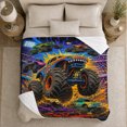 thumbnail image 5 of Printed Flannel Throw Blanket with Shark-Mouth Monster Truck Rally and Stadium Lights, 5 of 9