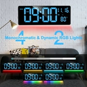 XREXS Digital Wall Clock Large Display, 16.5 LED Wall Clock with 6 Color Changes Night Lights, Auto DST, Count Up/Down Timer Clock with Remote Control for Living Room Bedroom Office Wall Decor