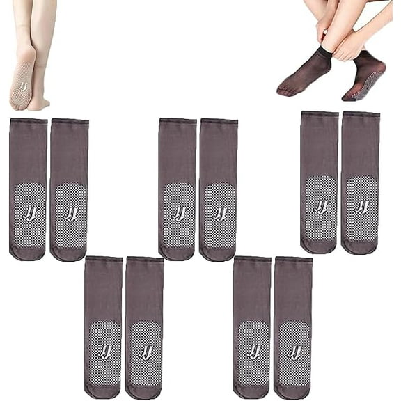 Operationaln Invisible, Slip-resistant Crystal Silk Socks, BareBlend Socks,Non-slip and Invisible Crystal Silk Sock(Grey-5pairs)