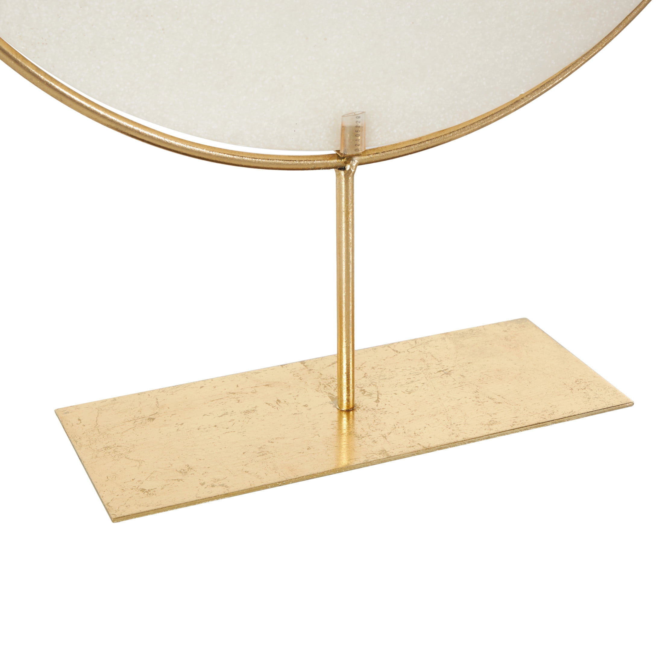 20" x 25" White Polystone Cutout Round Disk Leaf Sculpture with Gold Stand, by DecMode