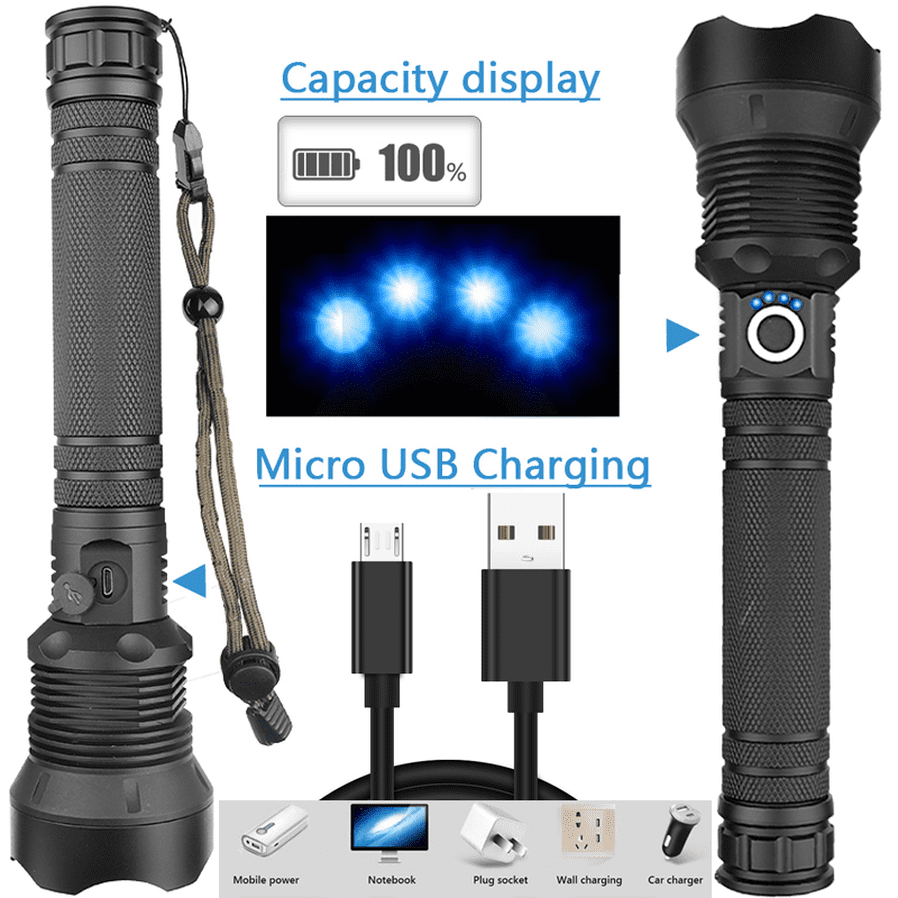 High Power Tactical Torch Super Bright LED Flashlight USB Charge Military Torch