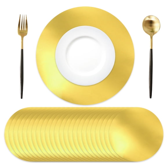 24 Pcs Gold Round Placemats, 13" Disposable Paper Place Mats, Mirrored Gold Charger Plates for Wedding Birthday Party Banquet Kitchen Dining Table Setting