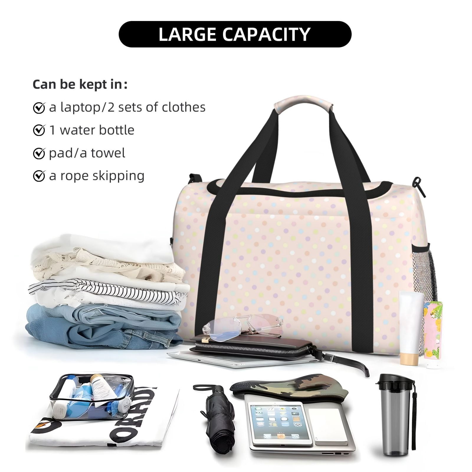 Fuzoiu Colorful Dots Print Travel Duffle Bag,Carry On Tote Bags,Duffel Bag,Sport Gym Bag, Hospital Bag for Labor and Delivery, Overnight Bag,Luggage Bag