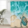 thumbnail image 5 of Teal Sea Turtle Shower Curtain, 36" x 72", Beach Ocean Wave Summer Coastal Waterproof Bathroom Curtain Washable Shower Curtain Set with 12 Hooks, 5 of 6