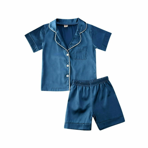 suanret 2PCS Baby Boy Girl Satin Silk Pajamas Set Short Sleeve Shirt
