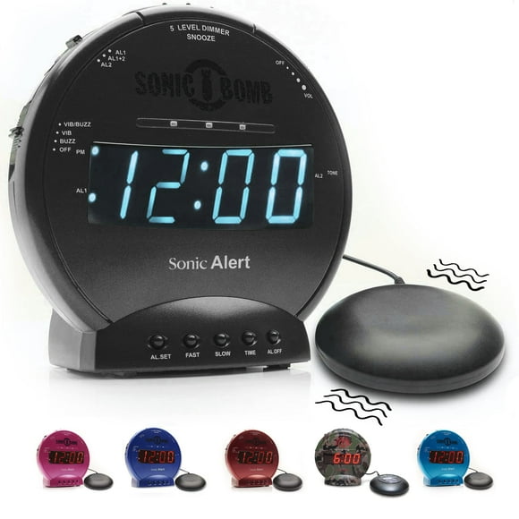 Reloj despertador Sonic Alert Sonic Bomb con agitador de cama negro