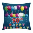 thumbnail image 1 of 90th Birthday Decorations Throw Pillow Cushion Cover, Joyful Surprise Party Mood Best Wishes Balloons Swirls Age Ninety, Decorative Square Accent Pillow Case, 18 X 18 Inches, Multicolor, by Ambesonne, 1 of 2