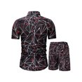 thumbnail image 3 of xiaxaixu Men Beach Outfits Printed Lapel Button Down Shirt + Drawstring Shorts, 3 of 4