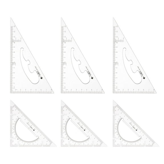 Uxcell 6piece Triangle Ruler Square Set 13cm, 12cm 30/60 and 45/90 Degrees Measuring Tools, Transparent