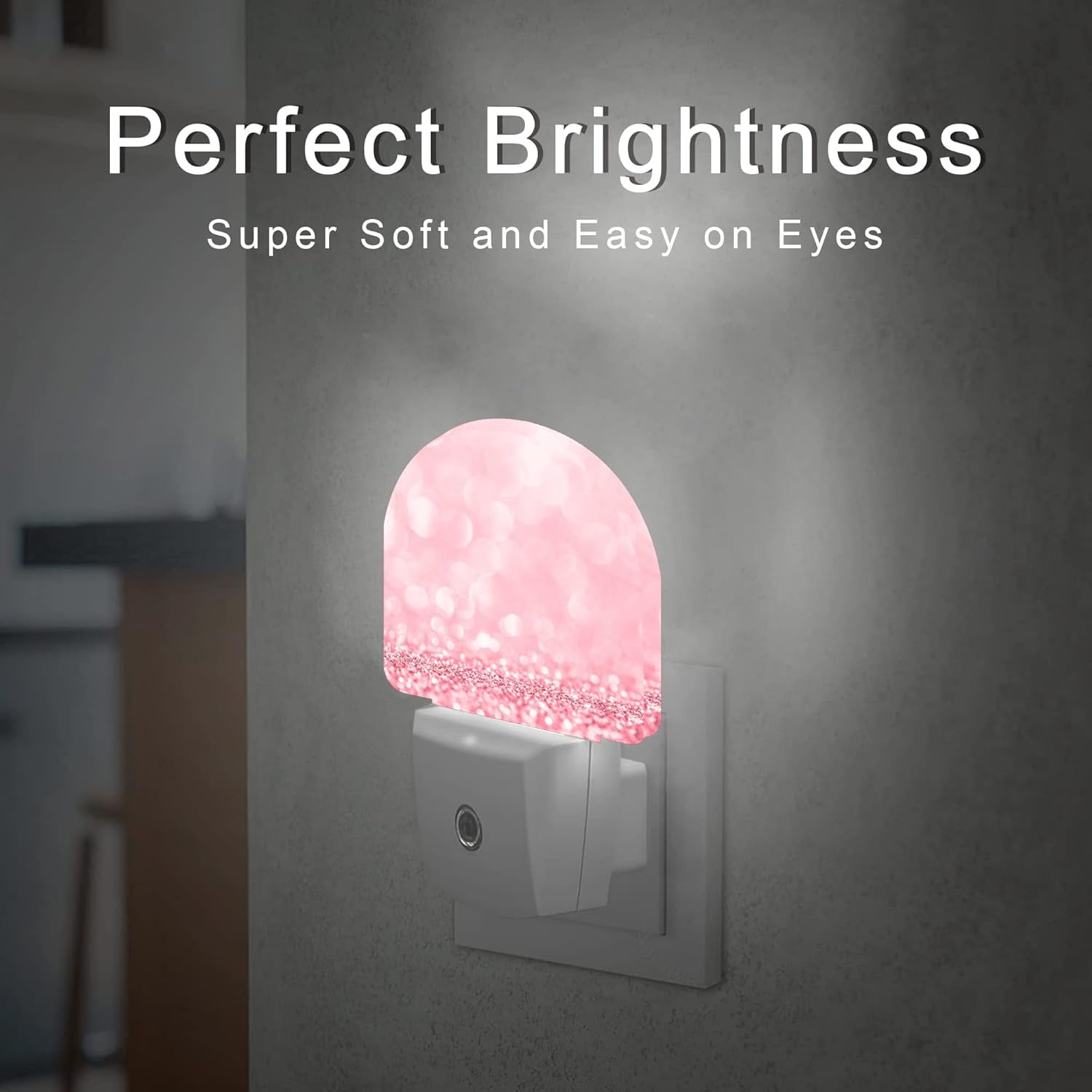 RGHJAR-Pink Glitter Night Light,Night Lights Plug into Wall Decor for Stairway/Hallway/Kitchen,Dusk to Dawn Sensor Nightlights for Boys/Girls/Women/Men Room Gifts