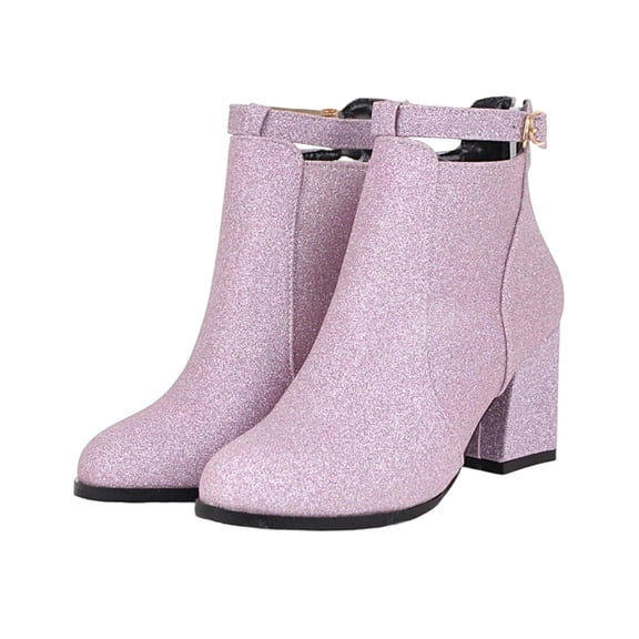 Women's Ankle Boots Fashion Winter Heel Round Toe Glitter Booties Warm Lined Casual On Footwear for Ladies