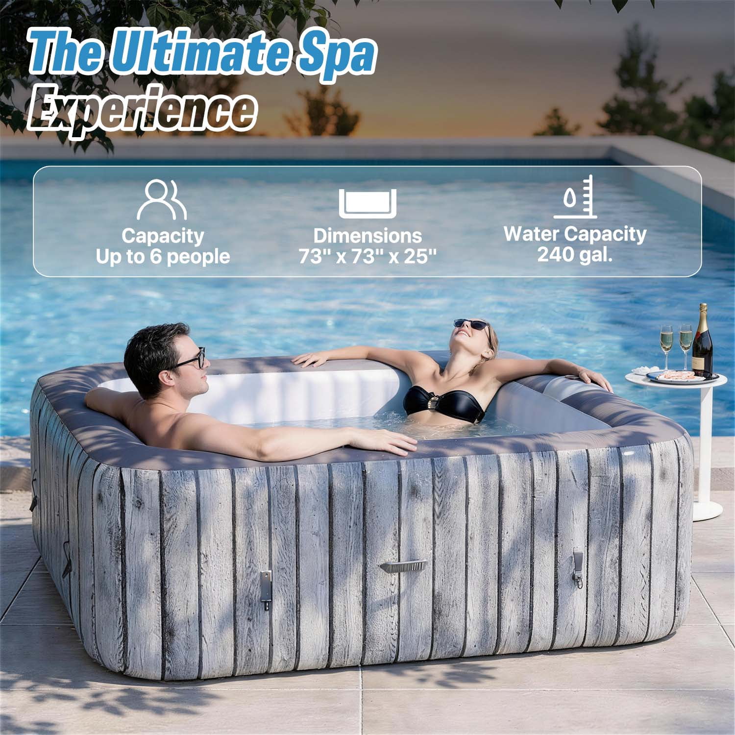 69'' and 79'' Inflatable Hot Tub 4-6 Person, Round Portable Outdoor Spa with 130 Soothing Air Jets