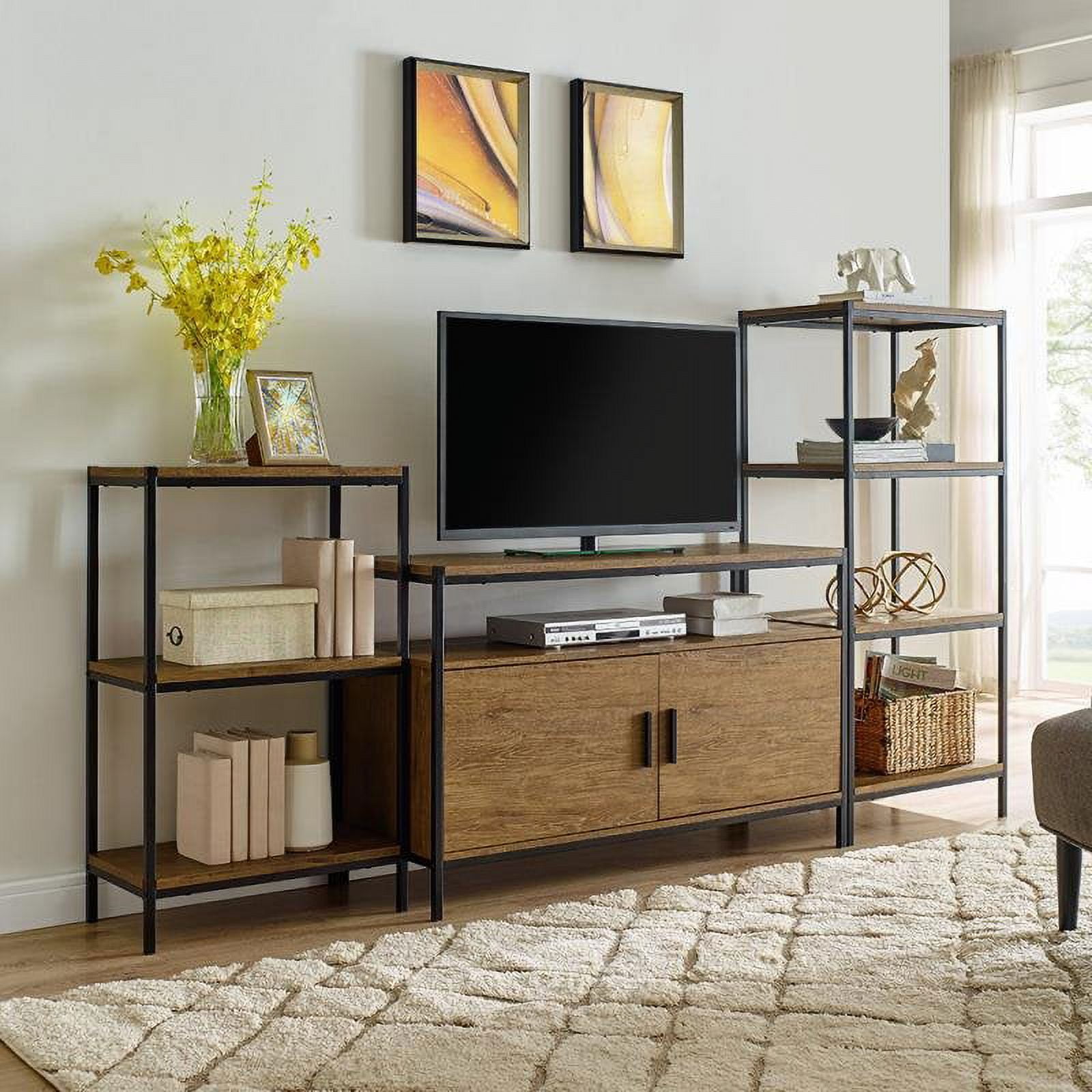 Caffoz 3-Tier Transitional Wood Bookshelf with Open Shelves in Oak Brown