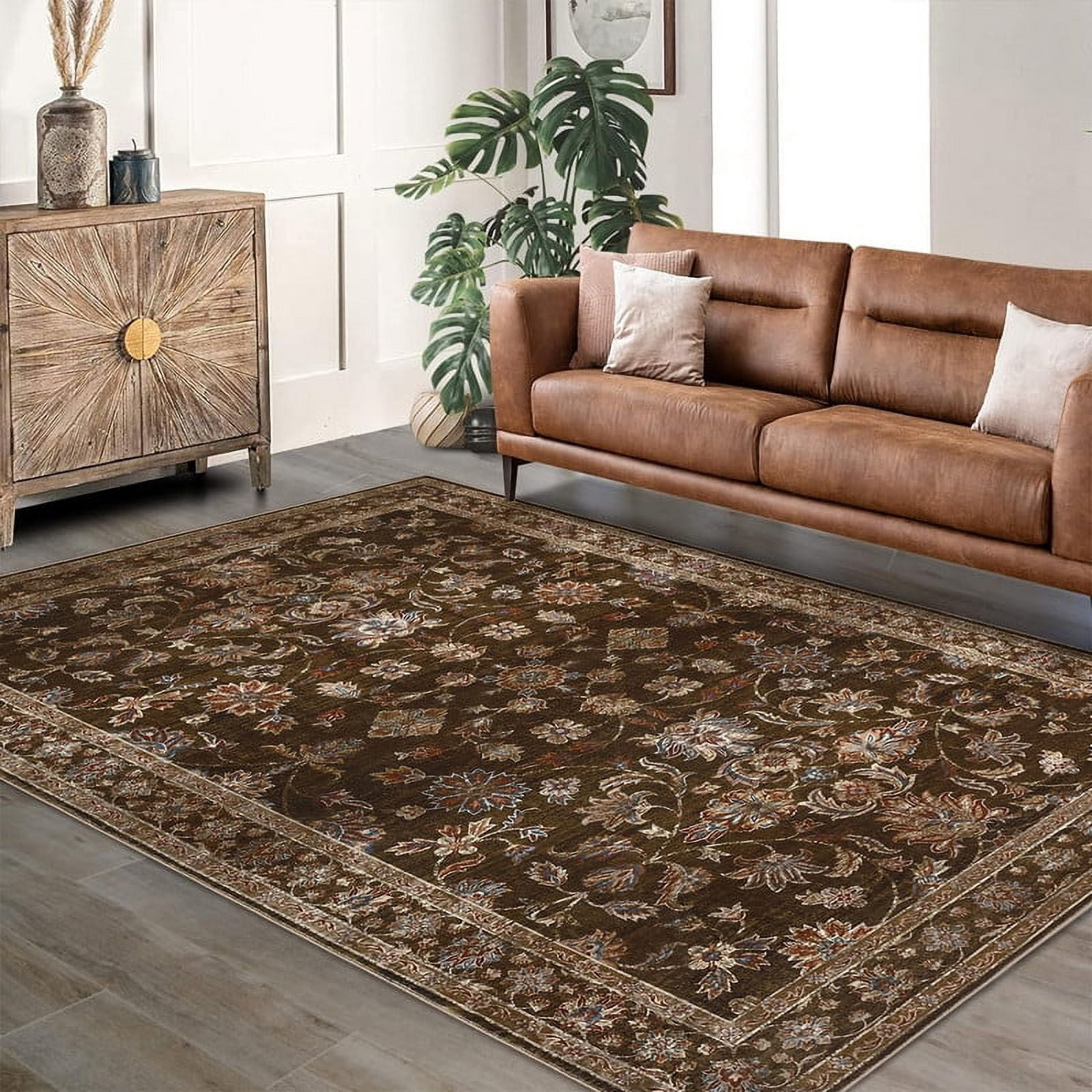 Area Rugs 5'x7' for Living Room Vintage Non Slip Washable Rugs for Dining Room Bedroom Indoor Rugs for Office Red Borwn