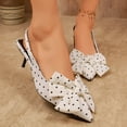 thumbnail image 3 of Heels for Women Bow Poined Toe Slingabck Sandals Summer Kitten Heel Ankle Strap Wedding Party Dress Pumps Shoes White Size 7.5, 3 of 8
