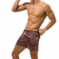 thumbnail image 2 of sunsanly Men Casual Boxer Underwear with Leg Slits Solid Color Elastic Waistband Shorts Loose Fit Thin Smooth Satin Home Panties, 2 of 7
