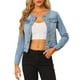 thumbnail image 1 of Chaqueta De Mezclilla Para Mujer Chaquetas De Mezclilla De Manga Larga Sin Cuello Con Botones Azul Claro XS, 1 of 5