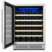 Yeego Left‑Hinged 24 Inch Wine Cooler, 52‑Bottle Capacity, 40‑65°F Glass‑Door Wine Refrigerator, Built‑in or Freestanding Installation with Adjustable Shelves