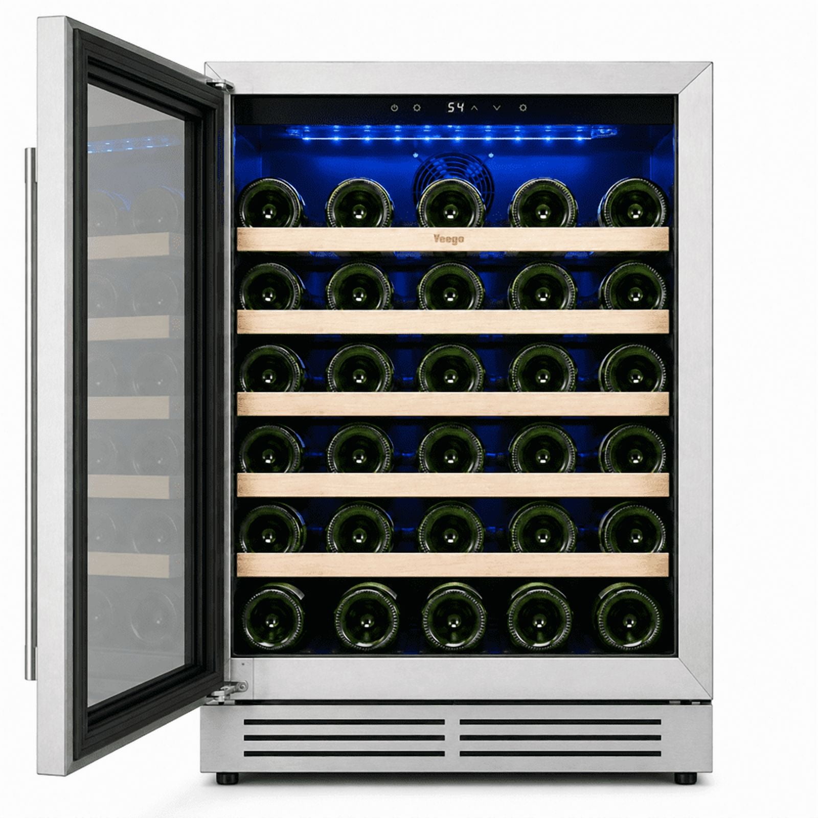 Yeego Left‑Hinged 24 Inch Wine Cooler, 52‑Bottle Capacity, 40‑65°F Glass‑Door Wine Refrigerator, Built‑in or Freestanding Installation with Adjustable Shelves
