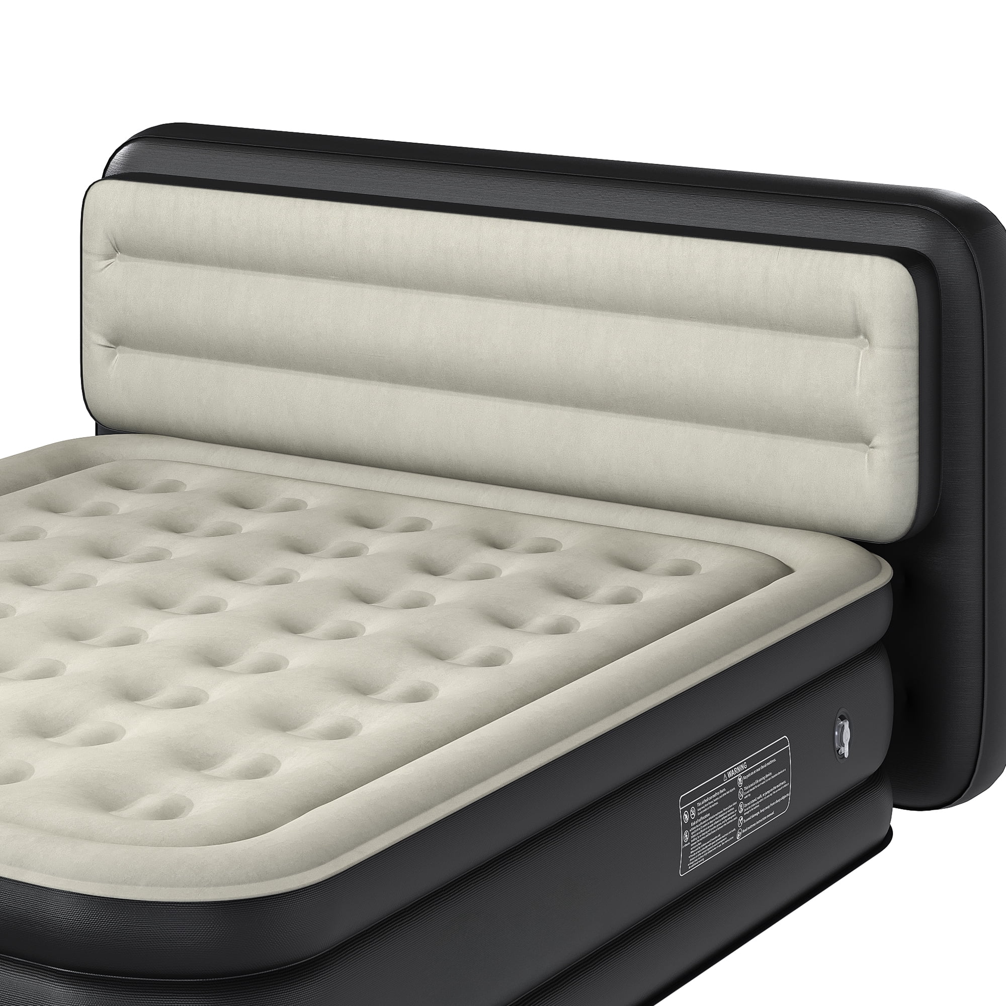 Uforic Queen Size Air Mattress with Built-in Headboard and Inflation Pump, 18in Deluxe Flocked Top Air Mattress, Sturdy Blow-Up Bed for Home & Visitors, Black