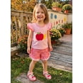 thumbnail image 6 of BemeyourBBs Toddler Baby Girl Back to School Outfit Kdis Baby Girls Kindergarten Outfits First Day of School Outfit Apple Pencil Embroidery Fly Sleeve T Shirt Tops and Plaid Shorts 2Pcs Set, 6 of 9