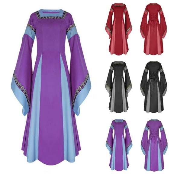 Jacenvly New Christmas Dresses Women Medieval Retro Renaissance Women's Dress Women Halloween Dresses Purple L