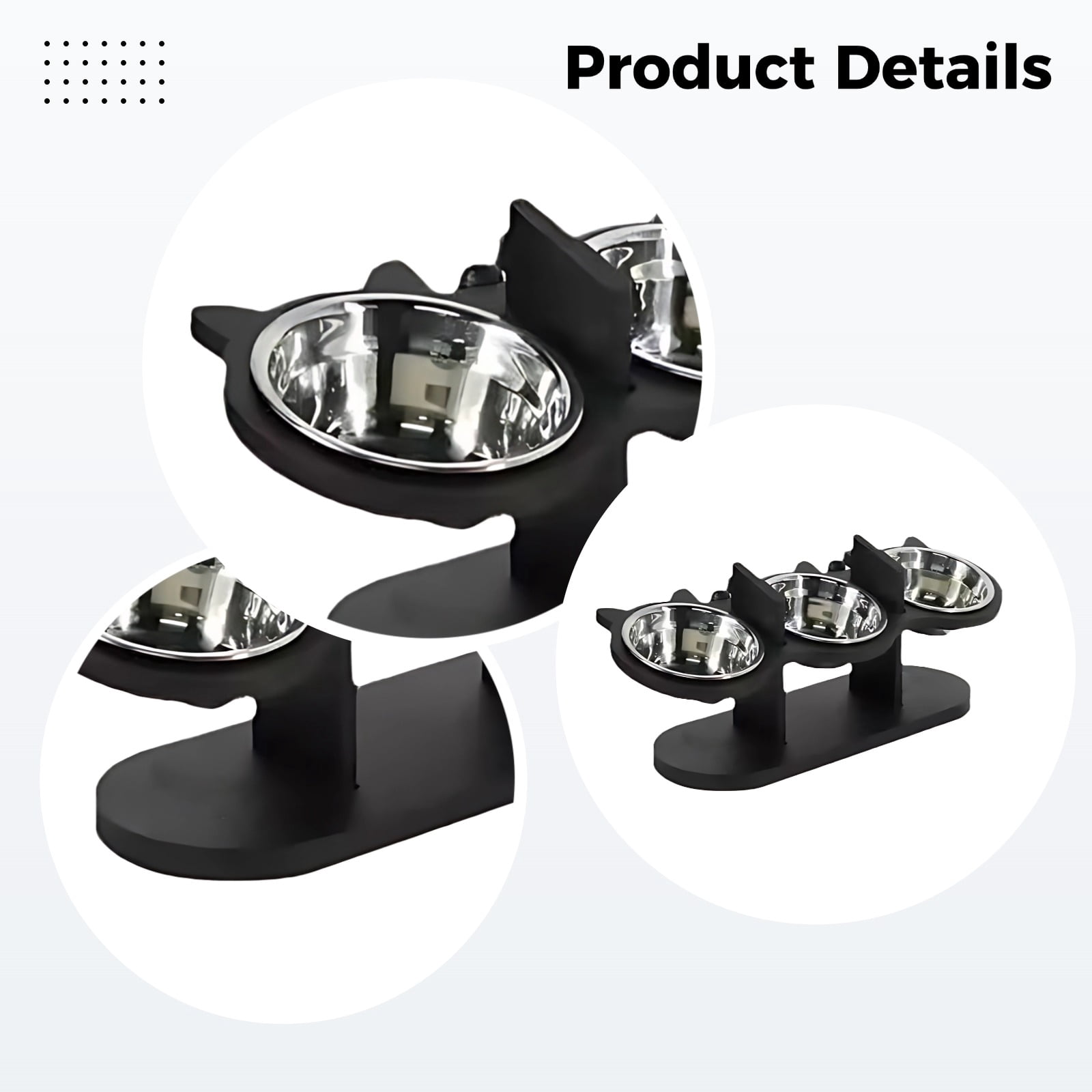 Elevated Pet Feeder with 3 Stainless Steel Bowls - Adjustable Wooden Raised Stand with Cat Ear Design, Anti-Spill Feeding Station for Cats & Dogs