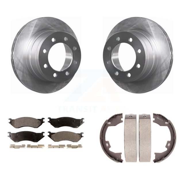 Transit Auto Rear Disc Rotors Ceramic Pads and Parking Brake Shoes Kit for Car Dodge Ram 1500 3500 2500 K8T-105603