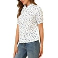 thumbnail image 4 of INSPIRE CHIC Women's Floral Cotton Lace Trim Panel Point Collar Button Down Shirt White S, 4 of 6