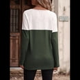 thumbnail image 4 of Camisetas de Punto Gofre para Mujer, Camisetas de Larga con Bloques de Color y Detalle de Botones, Túnicas Verde Oliva M, 4 of 10