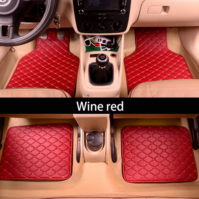 4 Pieces Car Floor Mats Automotive Interior Liner Front and Rear Foot Pad Decorative Carpet Front Rear Decoration Washable Reusable Mat Wine Red