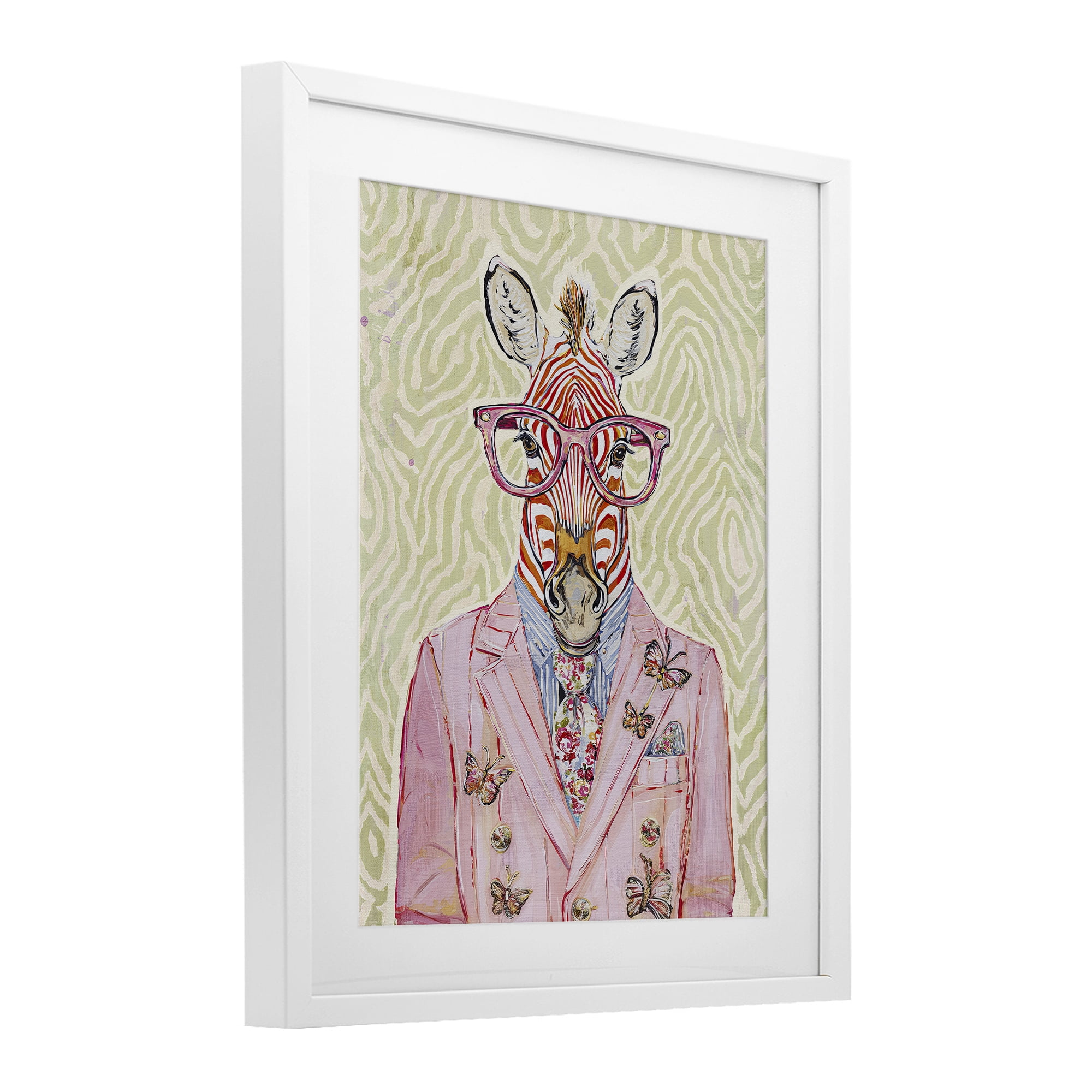 Stupell Industries Pink Zebra over Green White Framed Print Under Glass, design by Svetlana Aleynikova