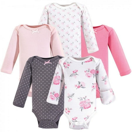 UPC: 0660168595161 | Hudson Baby Infant Girl Cotton Preemie Long-Sleeve Bodysuits 5pk Basic Pink Floral Preemie