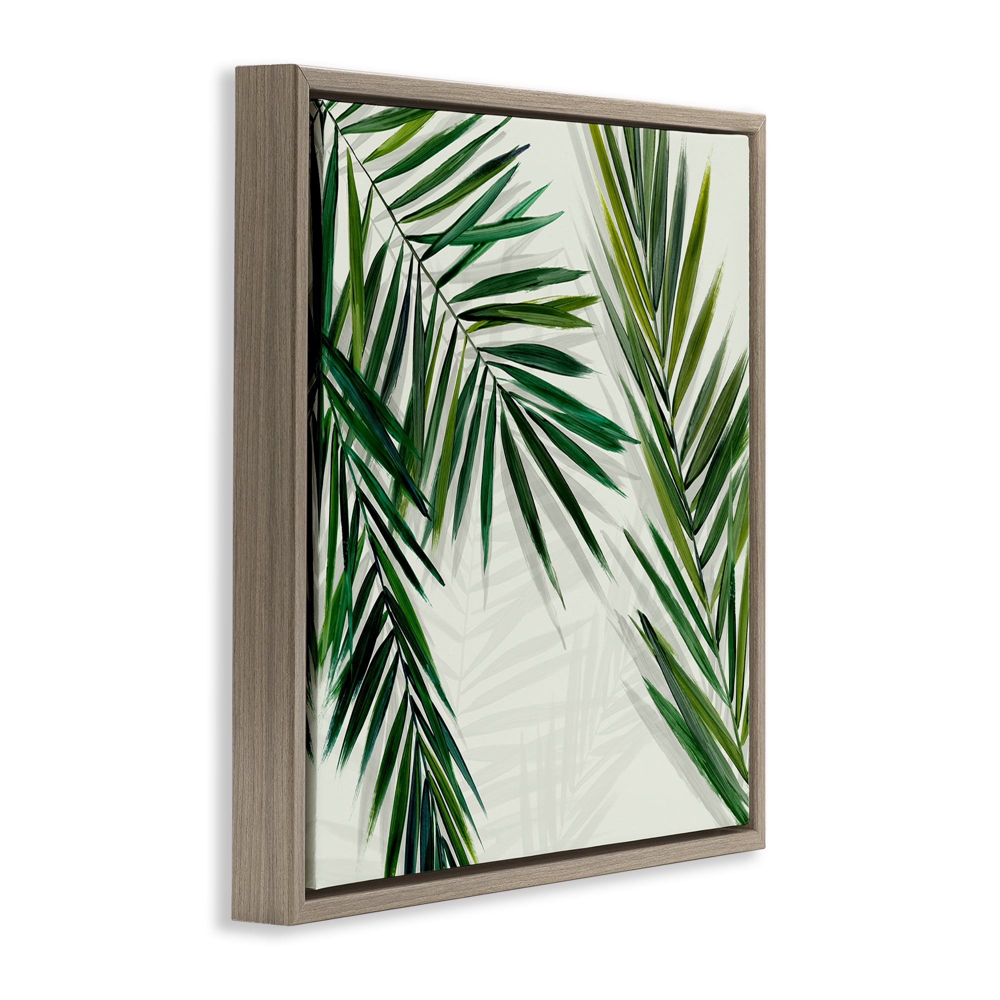 Stupell Industries Restful Palms with Shadows Plants & Flowers Painting Brown Floater Framed Canvas Art Print Wall Art, 18 x 18