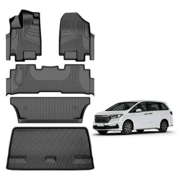 DIKSOAKR Floor Mats & Cargo Liner Fit for Honda Odyssey 2018-2026 All Weather Protection TPE Waterproof Anti-Skid 1st 2nd 3rd Rows Floor Mats Trunk Liner