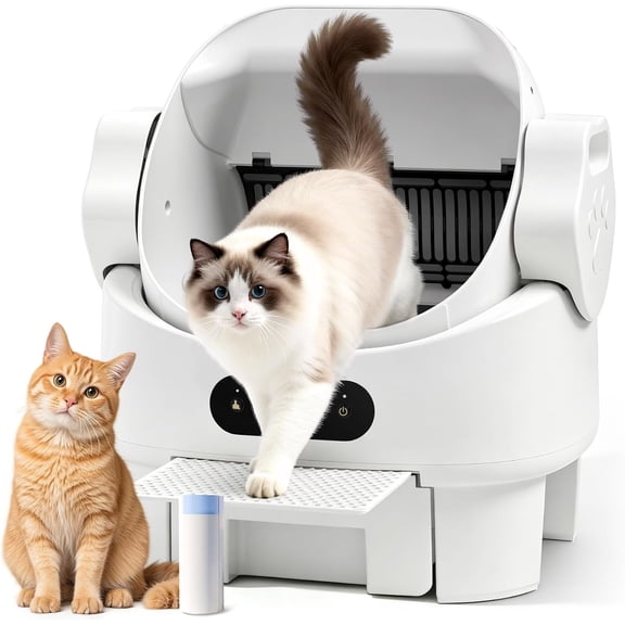 Open Top Automatic Self-Cleaning Cat Litter Box for Multiple Cats, Smart Litter Box, White