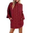 thumbnail image 4 of Stichou Sweaters for Women Long Sleeve Fall Winter Trendy Cable Knit Casual Turtleneck Crew Neck Pullover Sweater Tops Wine M, 4 of 5