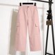 thumbnail image 5 of TaTaai Women Elastic Waist Solid Cargo Capri Pants Button Zipper Pockets Outdoor Hiking Casual Daily Lounge Wear Soft Stretchy No Fading Versatile Bottoms Gift, 5 of 7
