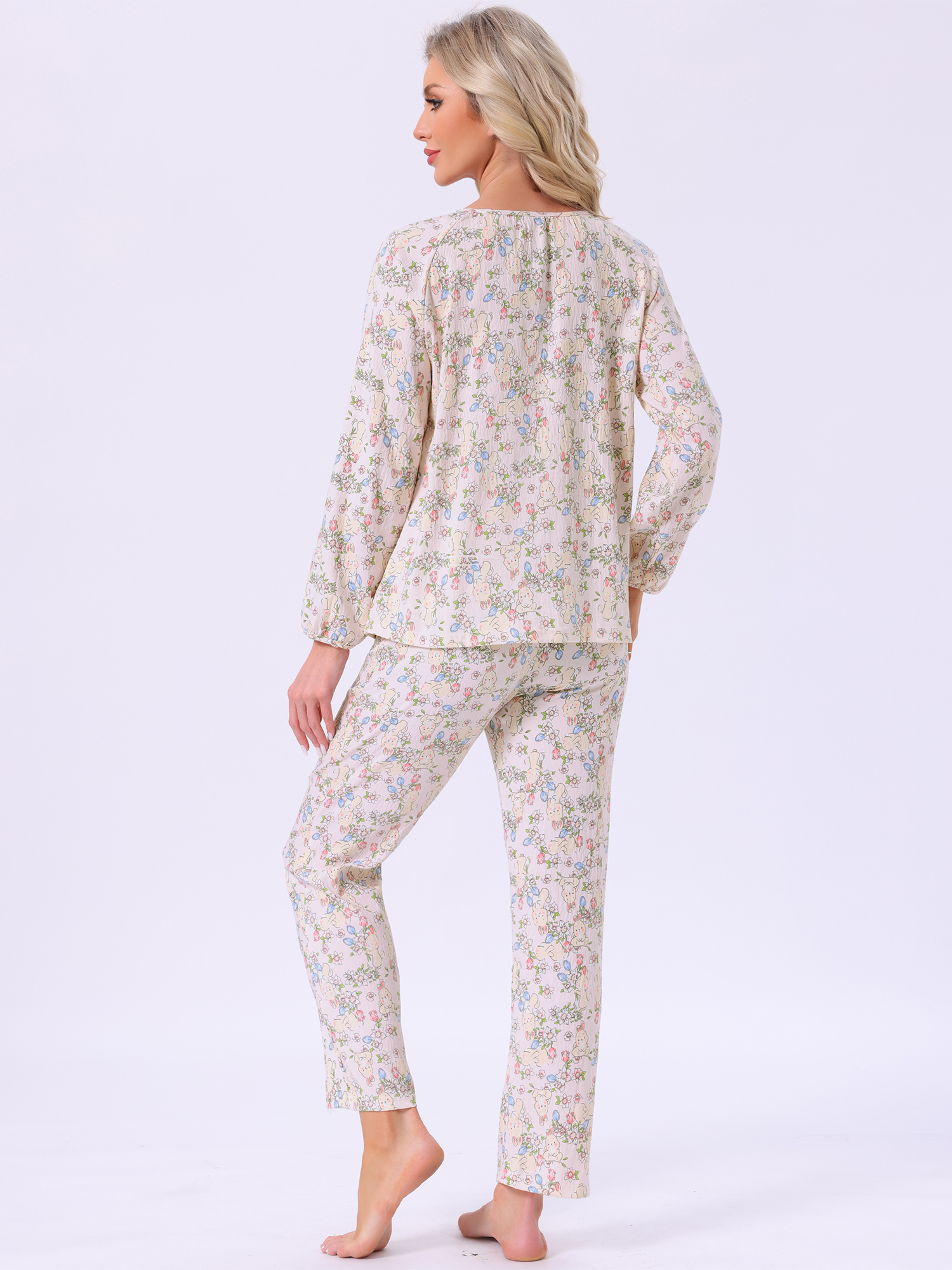 DARING DIVA Pajamas Long Sleeves Cotton Button Down U Neck Set M Pink Floral