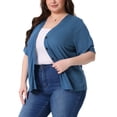 thumbnail image 4 of Agnes Orinda Plus Size Cardigan for Women Button Down Sheer Round Neck Short Sleeve Knitted Sweater 3X Blue, 4 of 5