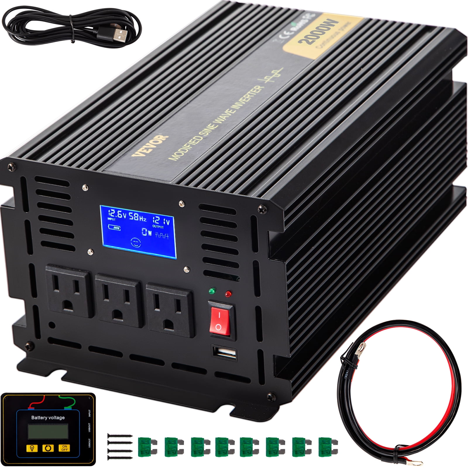 VEVOR Power Inverter 2000W Modified Sine Wave Inverter DC12V to AC120V