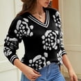 thumbnail image 1 of ICHUANYI Liquidación Moda Mujer Casual Tejer Manga Larga Impresión V-Cuello Tops Blusa Camiseta ICHUANYI WER202308232447, 1 of 6