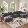 thumbnail image 6 of SEENYOO 146" U-Shaped Sectional Sofa, Modular Boneless Couch, 5-Seater Convertible Sleeper Sofa, Deep Seat, Corduroy Fabric, Dark Gray, 6 of 11